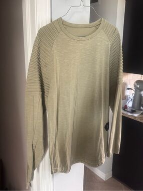 Men's Long Sleeve Ribbed Shoulder Shirt - Olive